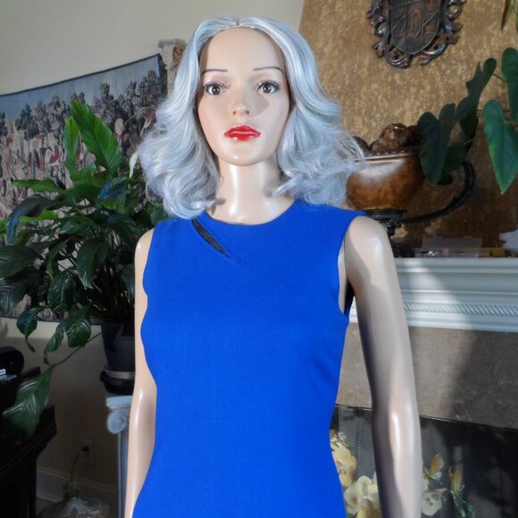 Versace Cobalt Blue Wool Sheath Dress w/Black Beading Detail Size IT 38 - US 6 - Picture 5 of 16